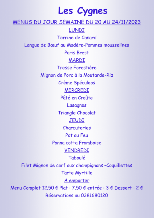 Menus à emporter Villers-le-Lac, Villers-le-Lac, Hôtel-Restaurant Les Cygnes