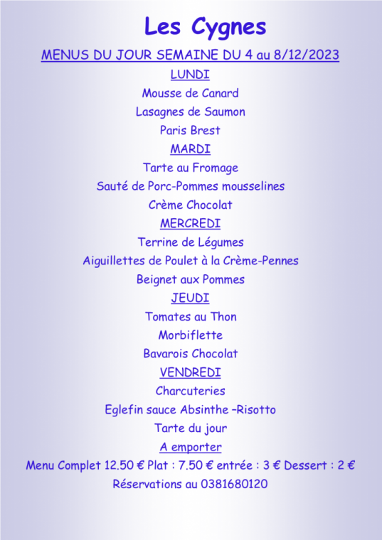 Menus à emporter Villers-le-Lac, Villers-le-Lac, Hôtel-Restaurant Les Cygnes