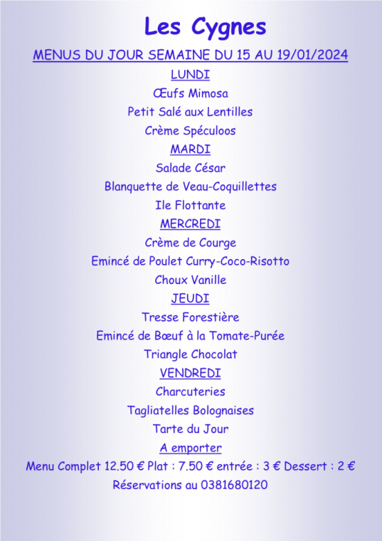 Menus à emporter Villers-le-Lac, Villers-le-Lac, Hôtel-Restaurant Les Cygnes