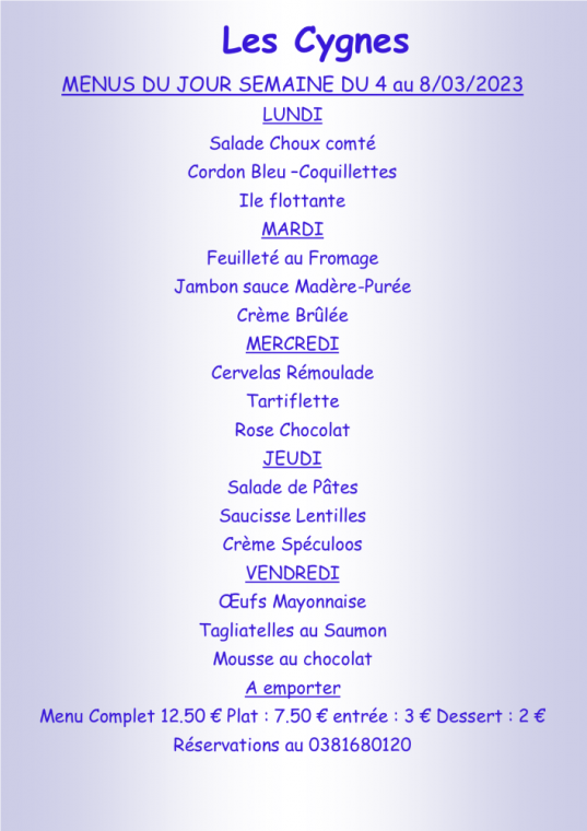 Menus à emporter Villers-le-Lac, Villers-le-Lac, Hôtel-Restaurant Les Cygnes