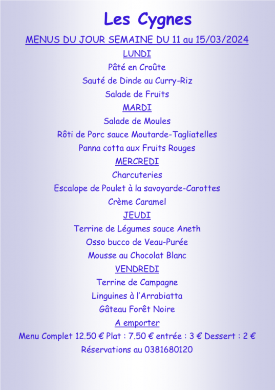 Clone of Menus à emporter Villers-le-Lac, Villers-le-Lac, Hôtel-Restaurant Les Cygnes