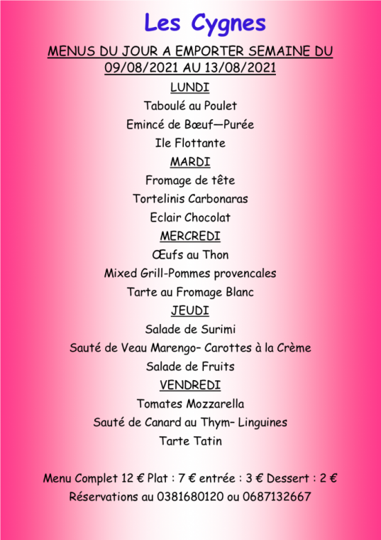 Menus à emporter Restaurant les Cygnes Villers-le-Lac, Villers-le-Lac, Hôtel-Restaurant Les Cygnes